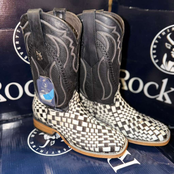 Bota Rockem de Cuero Tejido Bicolor - Tablero de Ajedrez